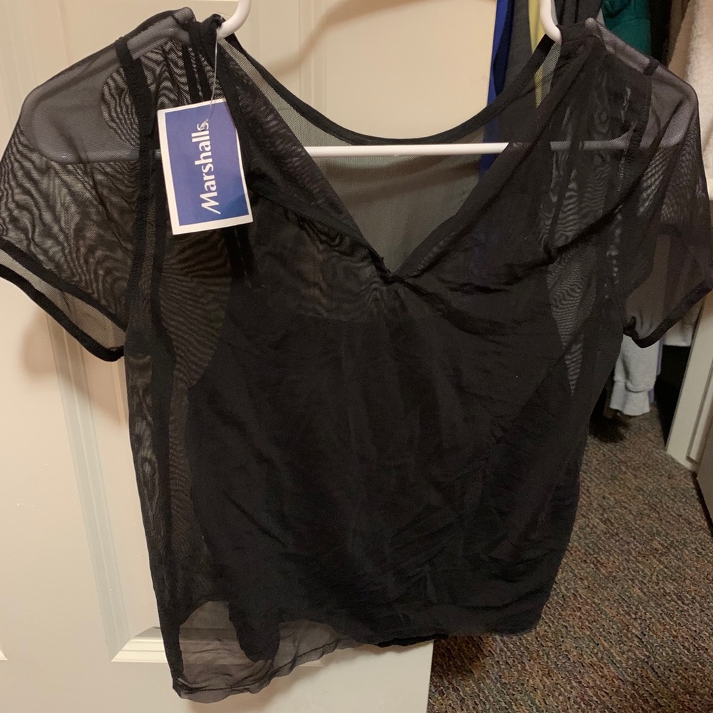 NWT black mesh short sleeve top